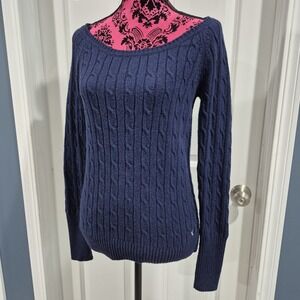 Vintage American Eagle Sweater Womens XL Navy Cable Knit Fitted Y2K Preppy